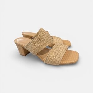 Braided Tan Slide Mules with Block Heel Size 36